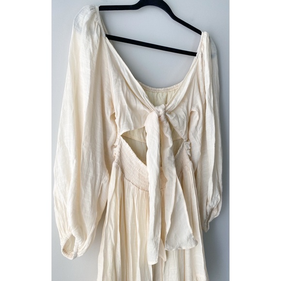 Womens Babydoll Puff Sleeve‎ Mini Dress S Cream Gauze Tie Back Etherial Romantic - Picture 5 of 9